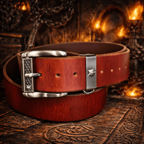 Ceinture en cuir végétal 4 mm – Cognac – Boucle inox interchangeable – Atelier AnJo steampunk médiéval fait main | Atelier AnJo