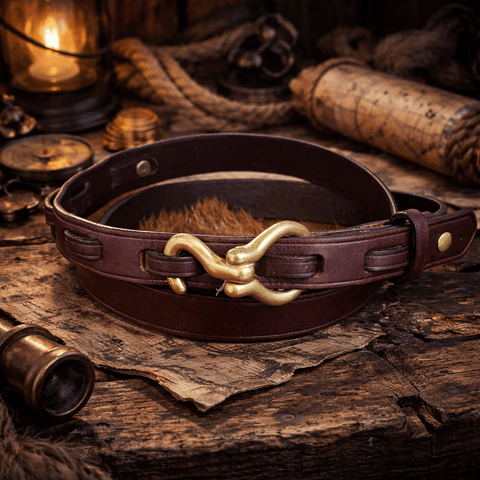 Ceinture pirate en cuir végétal – Boucle crochet en laiton steampunk médiéval fait main | Atelier AnJo