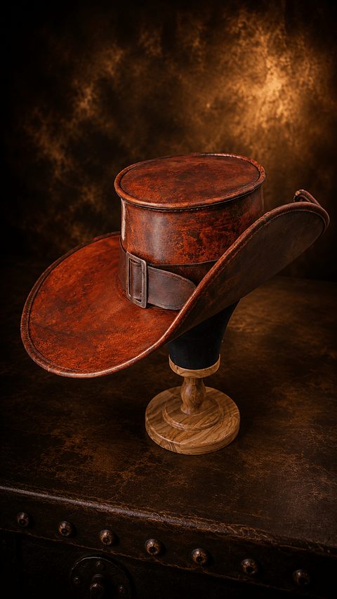 Chapeau en cuir artisanal – style western steampunk – sur mesure steampunk médiéval fait main | Atelier AnJo