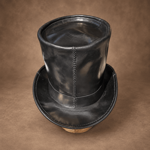 Chapeau haut-de-forme en cuir noir style rock – Taille 61 steampunk médiéval fait main | Atelier AnJo