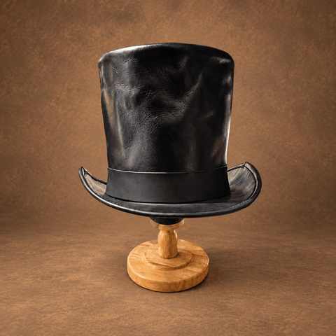 Chapeau haut-de-forme en cuir noir style rock – Taille 61 steampunk médiéval fait main | Atelier AnJo