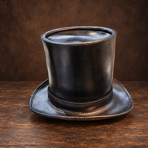 Chapeau haut-de-forme en cuir noir – Taille 61 – Hauteur 24,5 cm steampunk médiéval fait main | Atelier AnJo