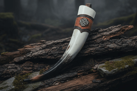 Corne à boire viking en cuir – Nœud celtique repoussé à la main steampunk médiéval fait main | Atelier AnJo