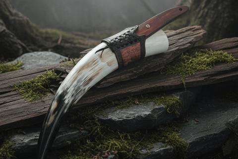 Corne à boire viking en cuir – Nœud celtique repoussé à la main steampunk médiéval fait main | Atelier AnJo