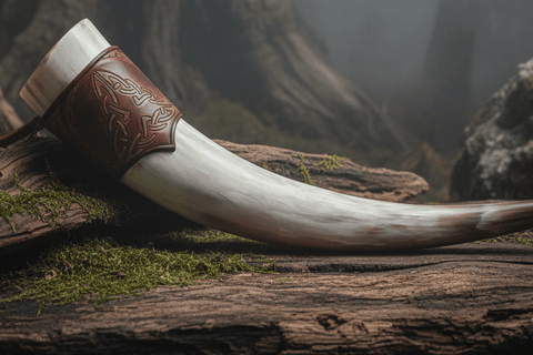 Corne à boire viking traditionnelle – Cuir repoussé style celtique steampunk médiéval fait main | Atelier AnJo