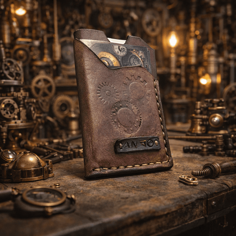 Ensemble porte - cartes cuir végétal avec pochette – Steampunk steampunk médiéval fait main | Atelier AnJo