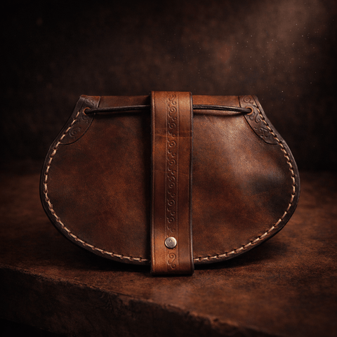 Escarcelle en cuir et daim – bourse médiévale – fait main steampunk médiéval fait main | Atelier AnJo
