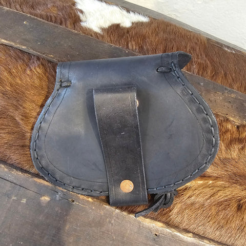 Escarcelle médiévale en cuir noir – pochette de ceinture artisanale steampunk médiéval fait main | Atelier AnJo
