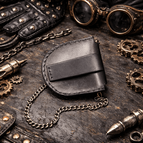 Étui à montre à gousset en cuir – Style steampunk motard rock steampunk médiéval fait main | Atelier AnJo