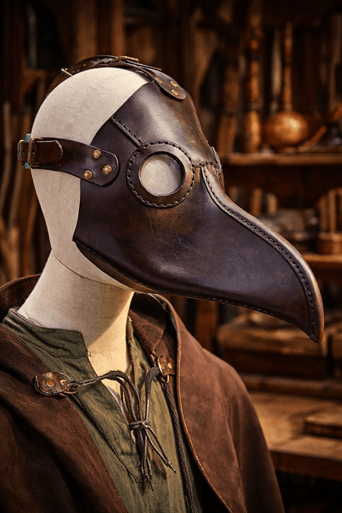 Masque de médecin de la peste en cuir – fait main – style médiéval steampunk médiéval fait main | Atelier AnJo