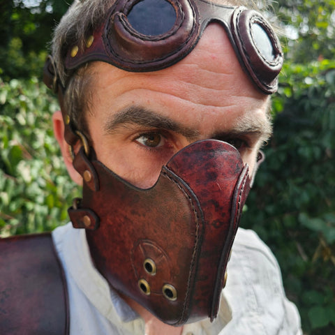 Masque motard en cuir steampunk médiéval fait main | Atelier AnJo