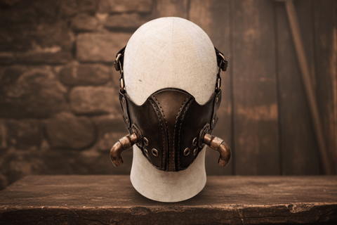 Masque steampunk en cuir artisanal vue face