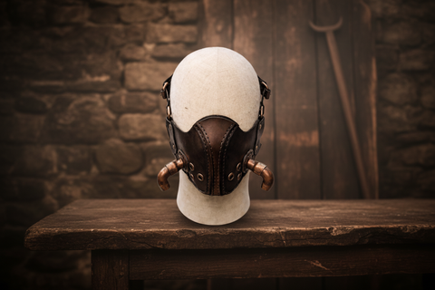 Masque steampunk médiéval cuir détail couture