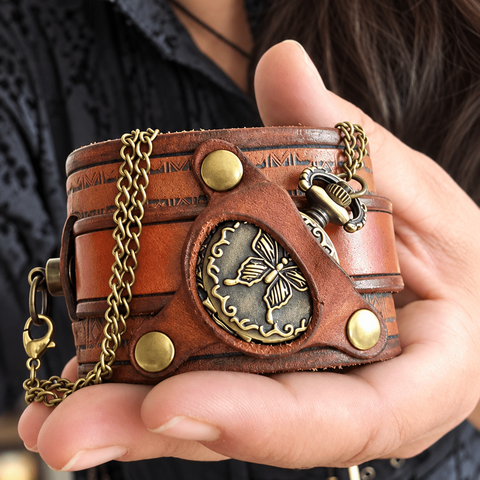 Montre de poignet en cuir artisanal – style steampunk – marron