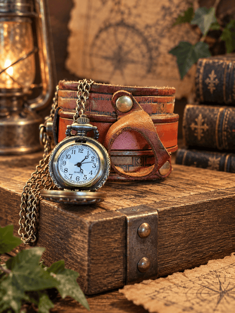 Montre de poignet en cuir artisanal – style steampunk – marron steampunk médiéval fait main | Atelier AnJo