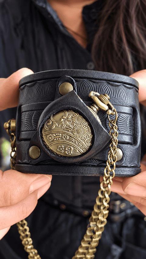 Montre de poignet en cuir avec montre à gousset – artisanale steampunk steampunk médiéval fait main | Atelier AnJo