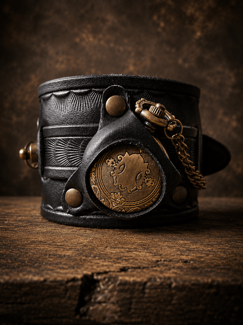 Montre de poignet en cuir avec montre à gousset – artisanale steampunk steampunk médiéval fait main | Atelier AnJo