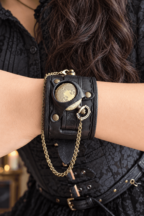 Montre de poignet en cuir avec montre à gousset – artisanale steampunk steampunk médiéval fait main | Atelier AnJo