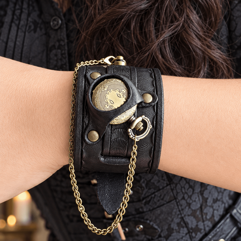 Montre de poignet en cuir avec montre à gousset – artisanale steampunk