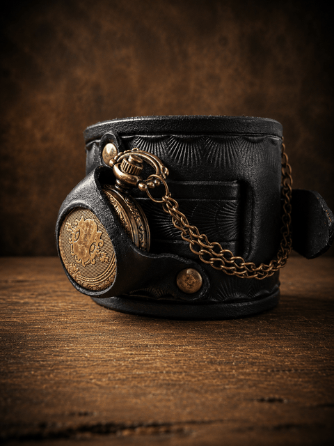 Montre de poignet en cuir avec montre à gousset – artisanale steampunk steampunk médiéval fait main | Atelier AnJo