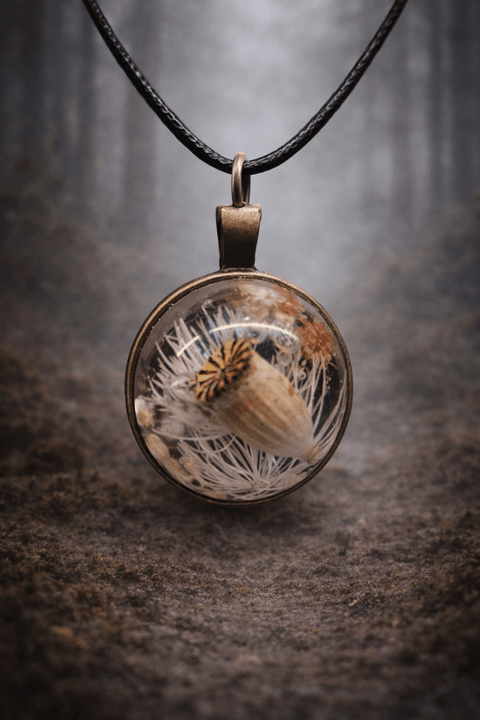 Pendentif cabinet de curiosités en résine – Fleurs du jardin steampunk médiéval fait main | Atelier AnJo