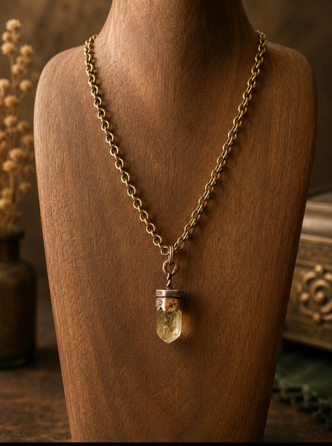 Pendentif Citrine – Cuivre & Pierre Naturelle – Collection Ésotérisme steampunk médiéval fait main | Atelier AnJo