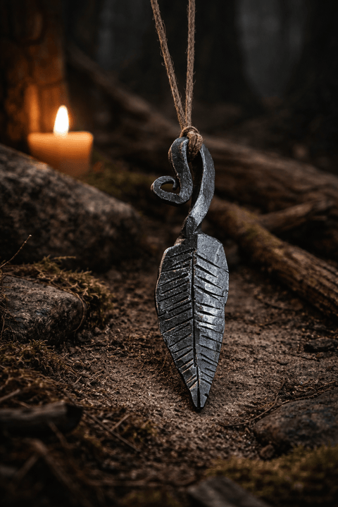 Pendentif feuille forgée à la main en acier – Atelier Thorfin Taranisson steampunk médiéval fait main | Atelier AnJo