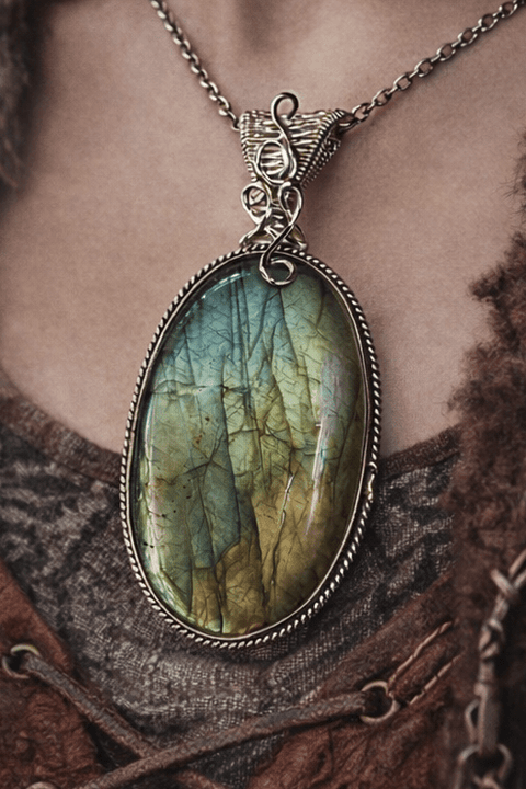 Pendentif labradorite wire - wrapping – Tir na Telennaria steampunk médiéval fait main | Atelier AnJo