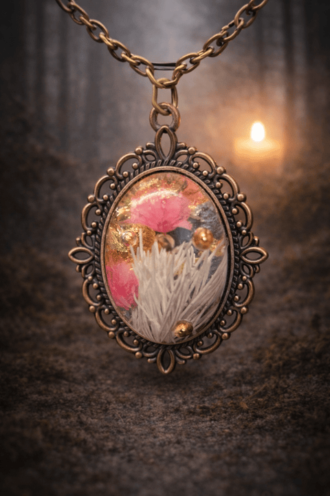 Pendentif médiéval fantastique en résine – Unique curiosité florale steampunk médiéval fait main | Atelier AnJo