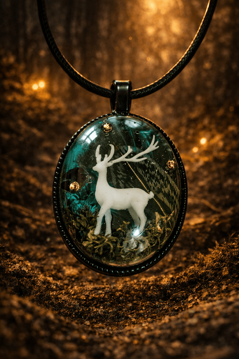 Pendentif mini - monde cerf forêt magique steampunk médiéval fait main | Atelier AnJo