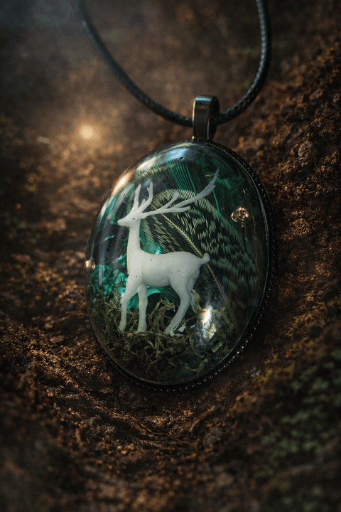 Pendentif mini - monde cerf forêt magique steampunk médiéval fait main | Atelier AnJo