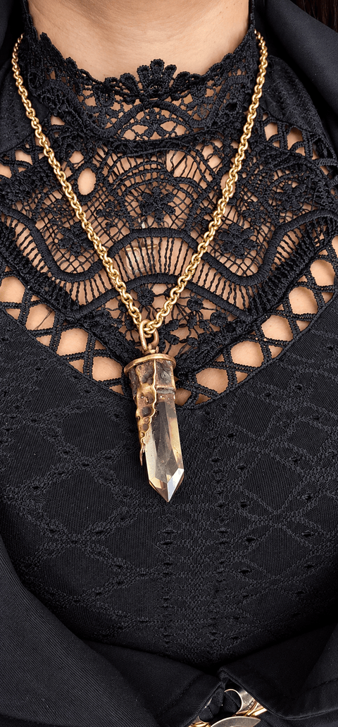 Pendentif pendule en citrine – Éclat solaire steampunk médiéval fait main | Atelier AnJo
