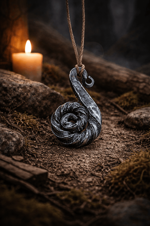 Pendentif spirale forgé à la main en acier – Atelier Thorfin Taranisson steampunk médiéval fait main | Atelier AnJo