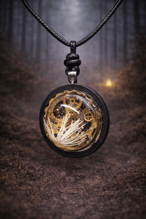 Pendentif steampunk artisanal en résine et engrenages – Pièce unique | Atelier AnJo steampunk médiéval fait main | Atelier AnJo
