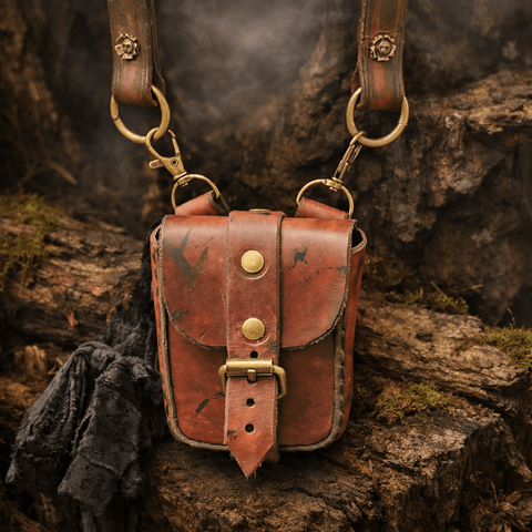 Petite sacoche en cuir vieilli – Style steampunk/post - apo steampunk médiéval fait main | Atelier AnJo