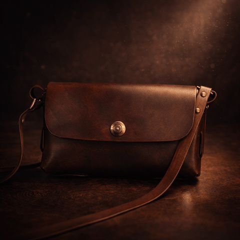 Pochette à main en cuir – tannage végétal – pièce artisanale steampunk médiéval fait main | Atelier AnJo