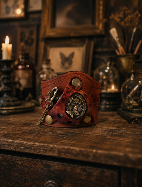 Bracelet montre steampunk en cuir – Papillon