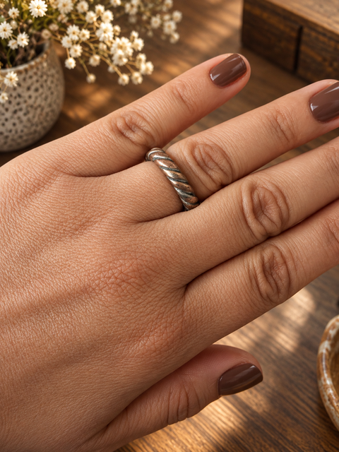 Bague torsadée en cuivre forgé – Taille 52
