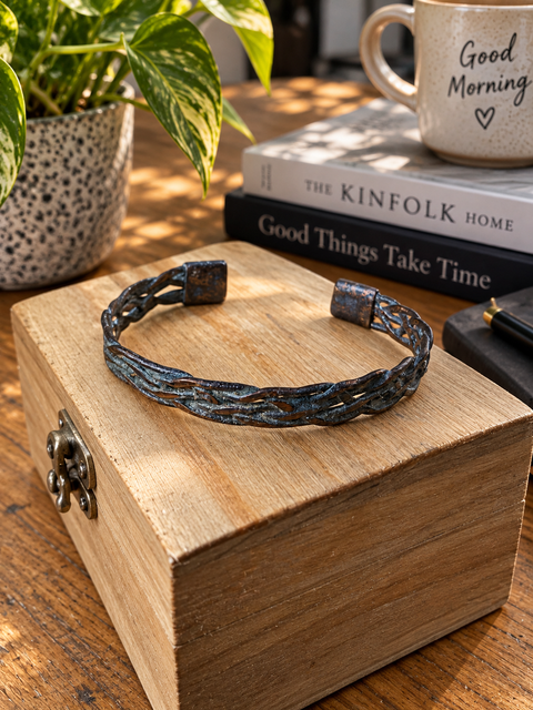 Bracelet en cuivre patiné à entrelacs – Racines anciennes