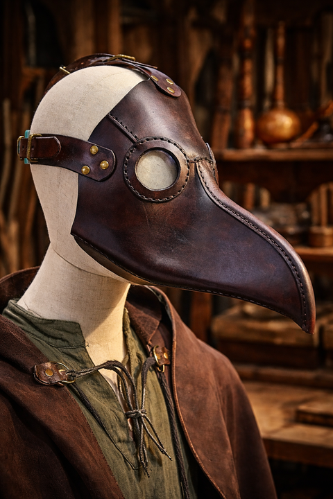 Masque de médecin de la peste en cuir – fait main – style médiéval