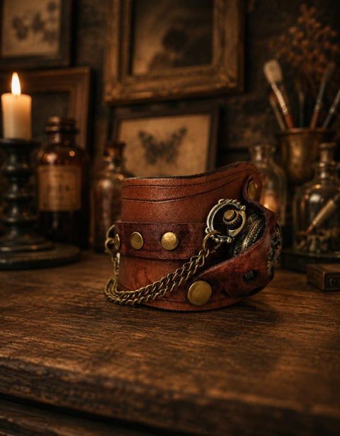 Bracelet montre steampunk en cuir – Papillon