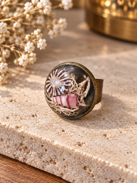 Bague « Écume » – Coquillages – Réglable du 56 au 58
