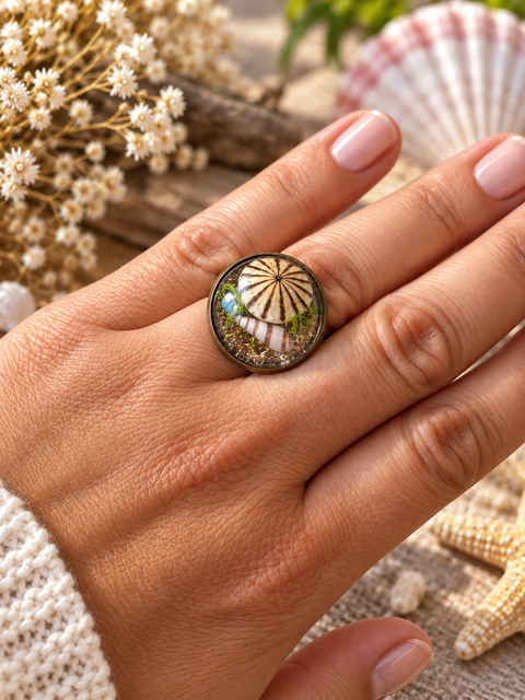 Bague « Rivage » – Coquillages – Réglable du 56 au 58