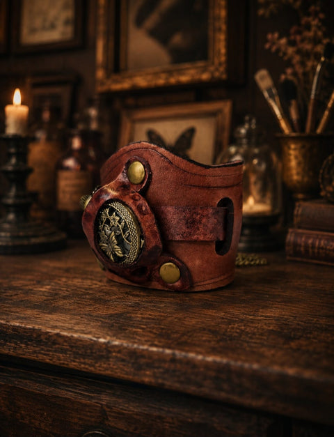 Bracelet montre steampunk en cuir – Papillon