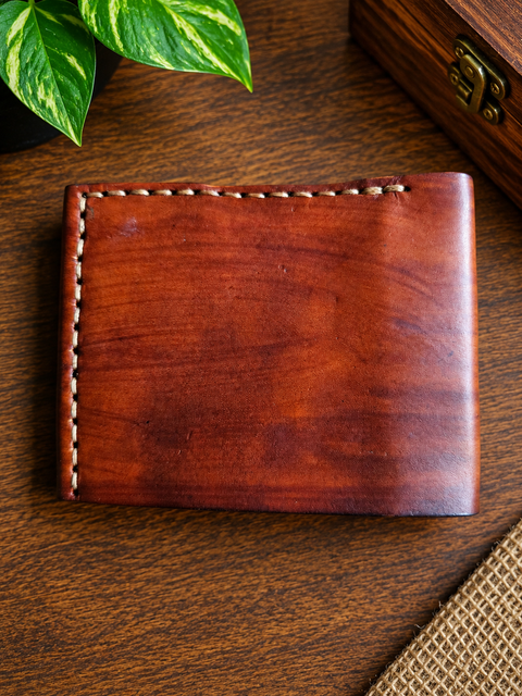 Portefeuille compact en cuir cognac patiné
