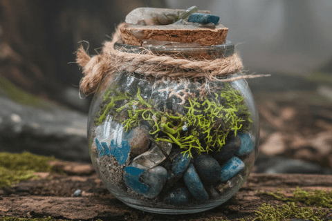 Spell Jar – Énergie & Clarté – Apatite bleue & Cristal de roche steampunk médiéval fait main | Atelier AnJo