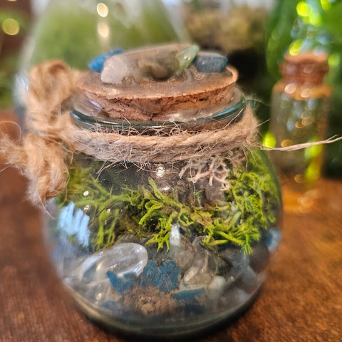Spell Jar – Énergie & Clarté – Apatite bleue & Cristal de roche steampunk médiéval fait main | Atelier AnJo