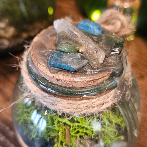 Spell Jar – Énergie & Clarté – Apatite bleue & Cristal de roche steampunk médiéval fait main | Atelier AnJo