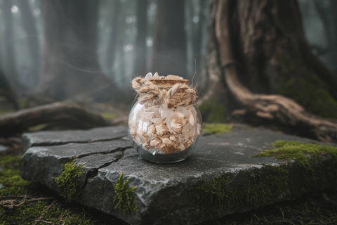 Spell Jar Purification – Jarre Ésotérique Cristal de Roche & Fleurs Blanches steampunk médiéval fait main | Atelier AnJo