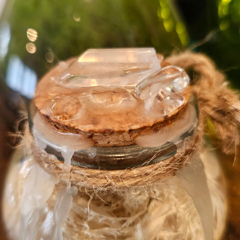Spell Jar Purification – Jarre Ésotérique Cristal de Roche & Fleurs Blanches steampunk médiéval fait main | Atelier AnJo